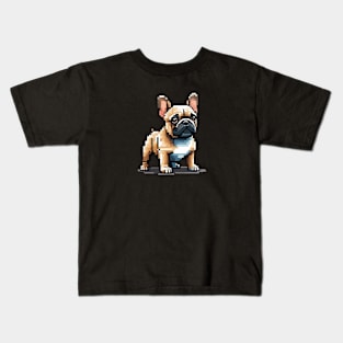 Brown 8-Bit Portrait Digital French Bulldog Kids T-Shirt